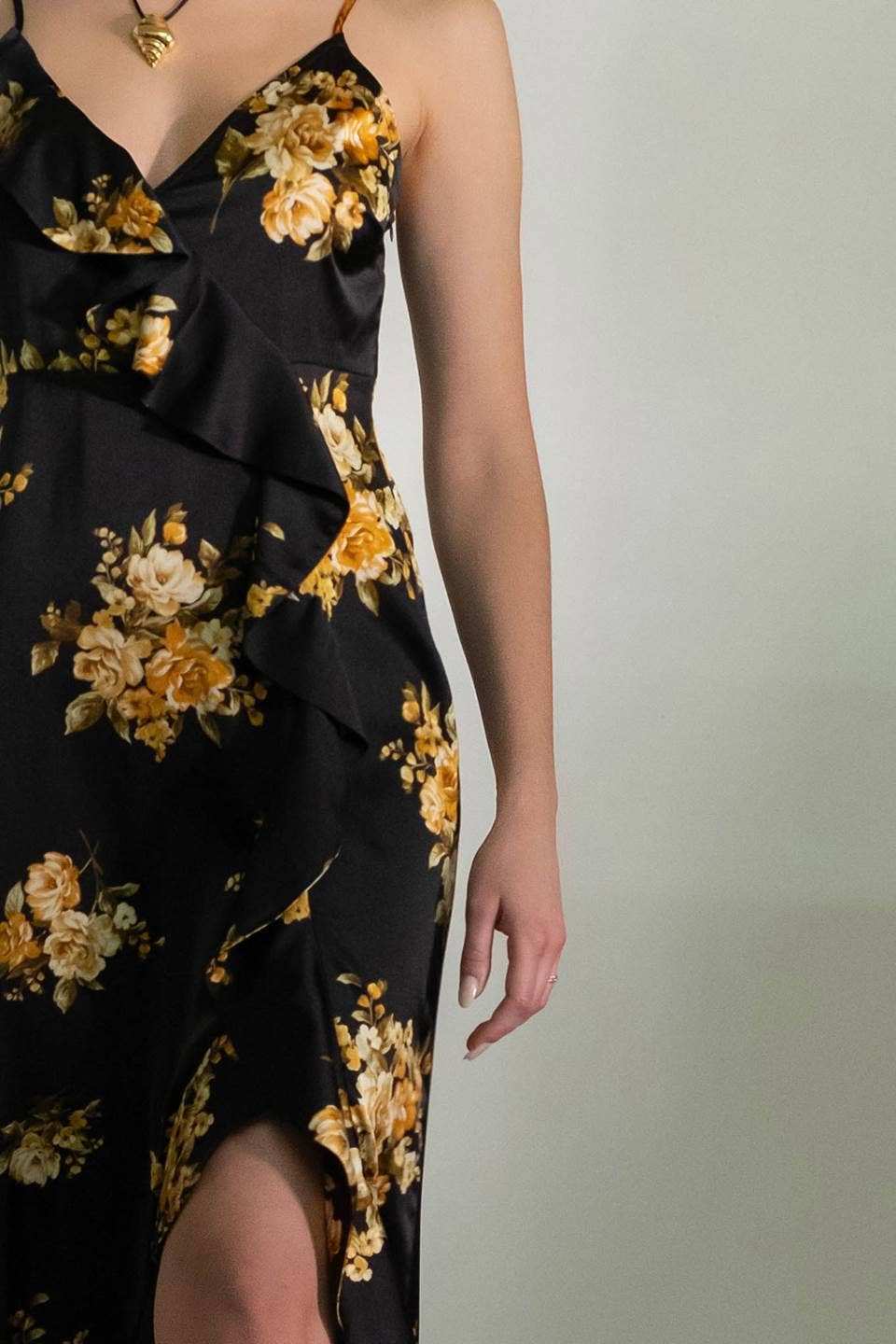 Image of Floral Sleeveless Ruffle Wrap Maxi Dress